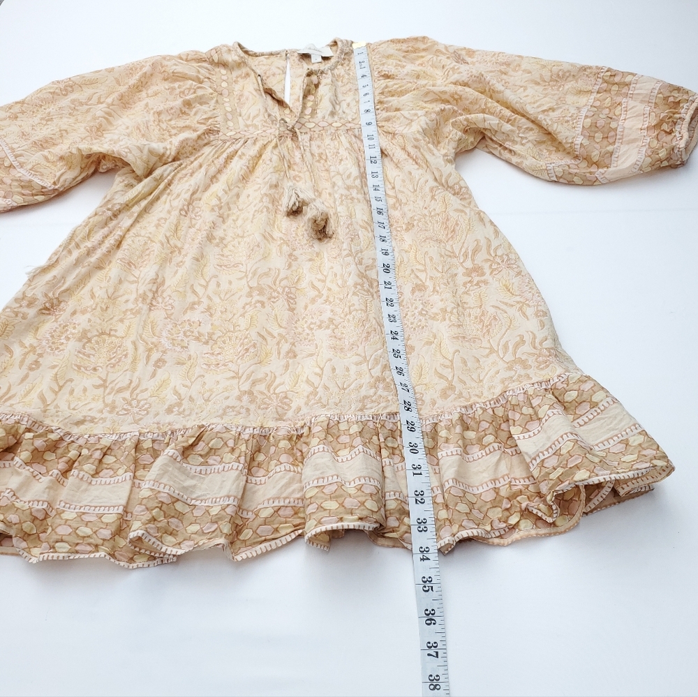 CLEOBELLA Revolve Rosy Mini Dress in Tamil Block Print Tan Boho Organic Cotton M - Picture 4 of 11